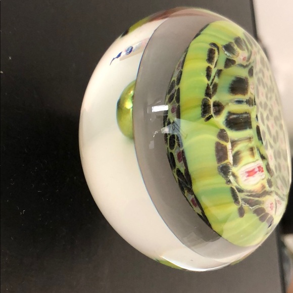 HAND BLOWN PAPERWEIGHT LIME GREEN BLACK,RASPBERRY - Picture 7 of 8
